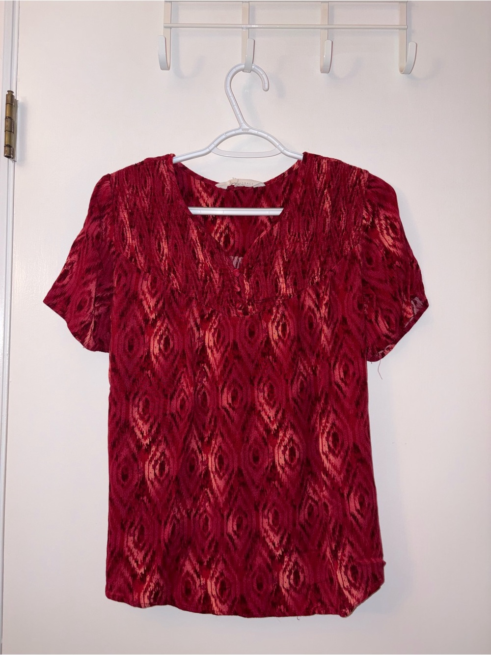 🍀4 for 25🍀 Magnolia Grace | Burgundy Red V-Neck Short Sleeve Blouse
